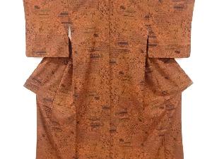 リサイクル　裂取りに花更紗模様手織り紬着物